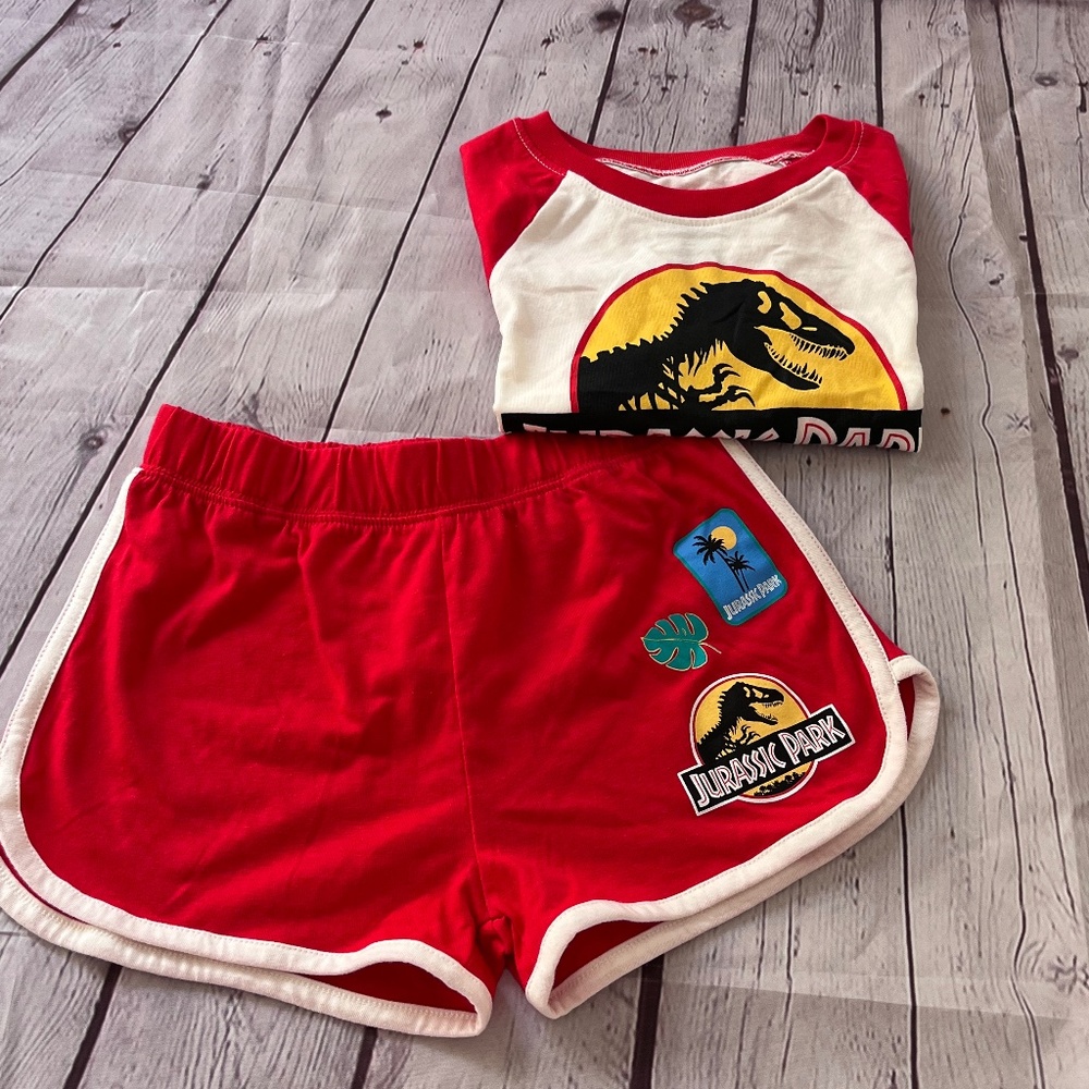 Jurassic Park Kids' Crop Top & Shorts Set – Red/White – Size S (6-6X)
